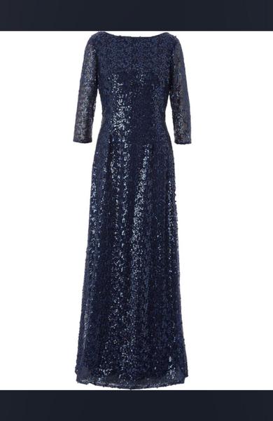 What colour/style heels with a navy sequin maxi?