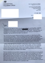 Response from Equalities Minister to MP over self ID concerns