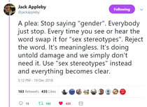 Every time you see or hear the word "gender" swap it for "sex stereotypes"