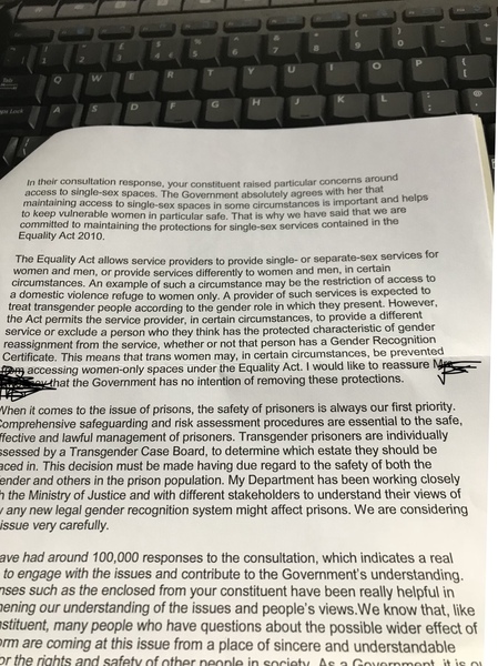Response to Baroness Williams, Minister for Equalities