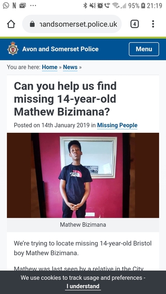 Teenager missing from Bristol, thought to be in the South East