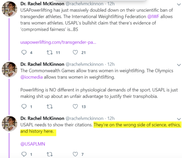 Powerlifting federation states that 'male development' due to androgens in puberty creates irreversible advantages