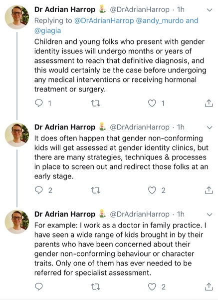 Dr H says most ‘trans’ kids don’t need intervention until quite late on if at all???