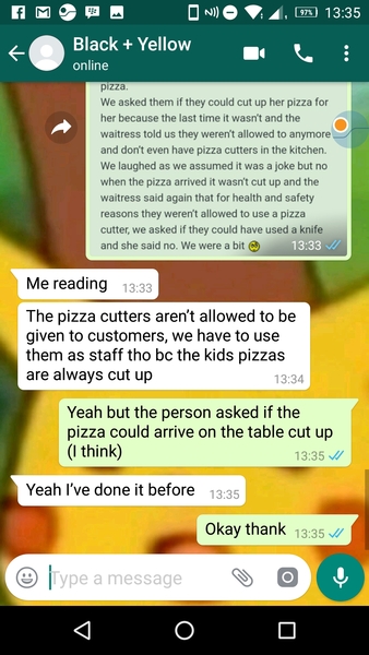Not allowed to cut up pizza in Wetherspoons?