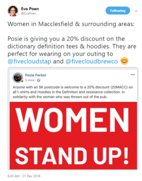 Reports of Macclesfield pub barring woman for wearing’adult human female’ T shirt