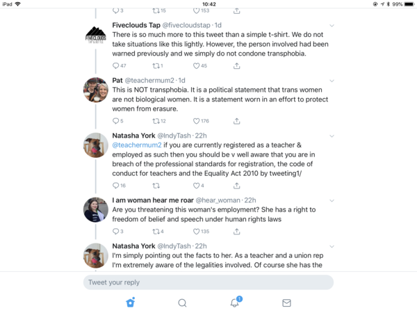 Reports of Macclesfield pub barring woman for wearing’adult human female’ T shirt