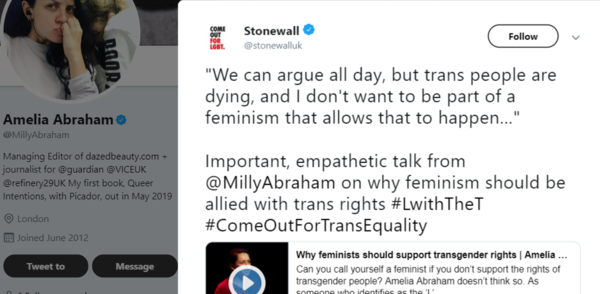 'Why feminists should support transgender rights' TedTalk by Amelia Abraham (journalist)