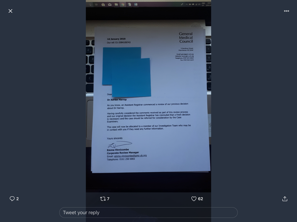 Dr Adrian Harrop thread the fourth. "GMC do care & have taken it to the next level"