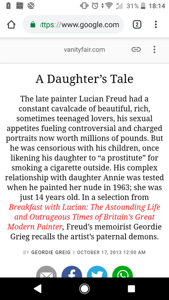 AIBU to be shocked at Lucian Freud painting his teenage daughter naked with her legs open?