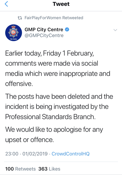 Greater Manchester Police claim “terf is not a slur”