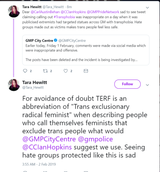 Greater Manchester Police claim “terf is not a slur”