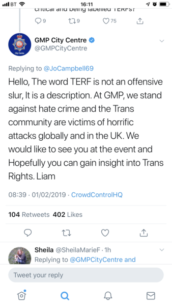 Greater Manchester Police claim “terf is not a slur”