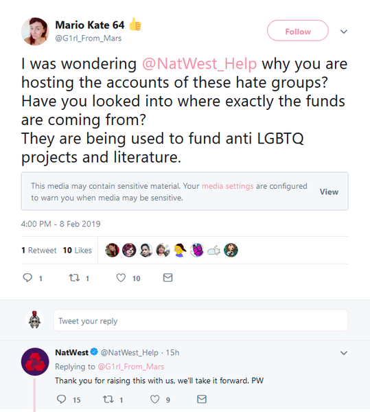 Natwest bank possibly closing account of Fair play for women