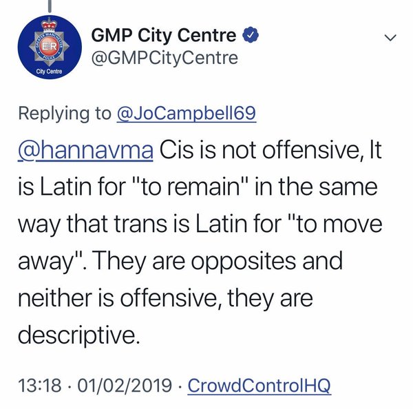 Greater Manchester Police claim “terf is not a slur”
