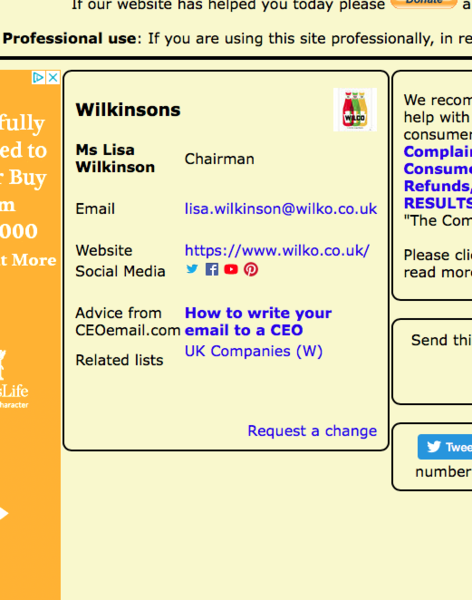 Wilko problem. Does anyone have the CEO's contact details?
