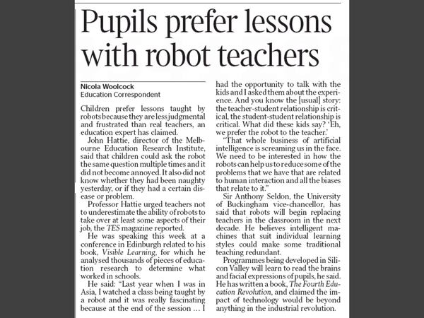 Students prefer robots to teachers