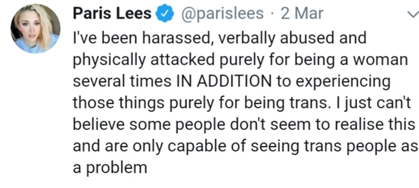 Paris Lees acknowledges that women are oppressed on the basis of biology