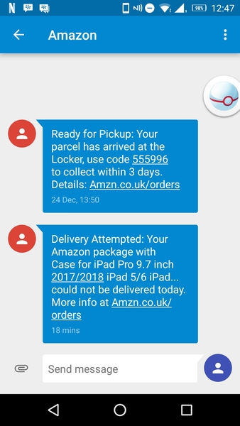 Just had a text from Amazon saying my iPad cover couldn't be delivered.