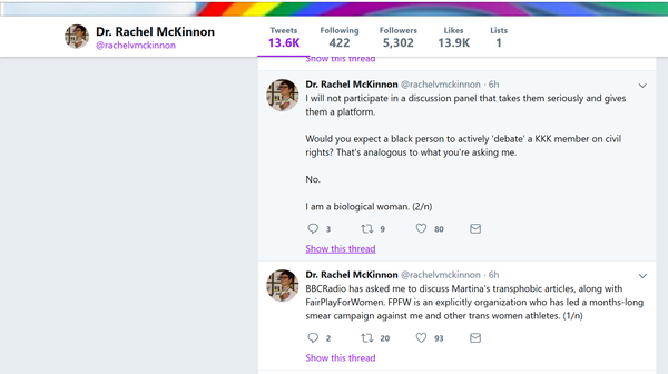 To think that Martina Navratilova should not have to apologise for the transgender comment?