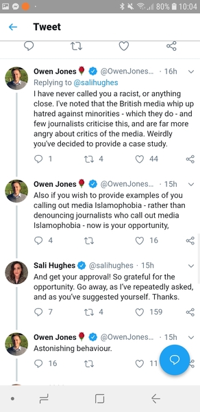 What happened between Owen Jones and Sali Hughes over the weekend?