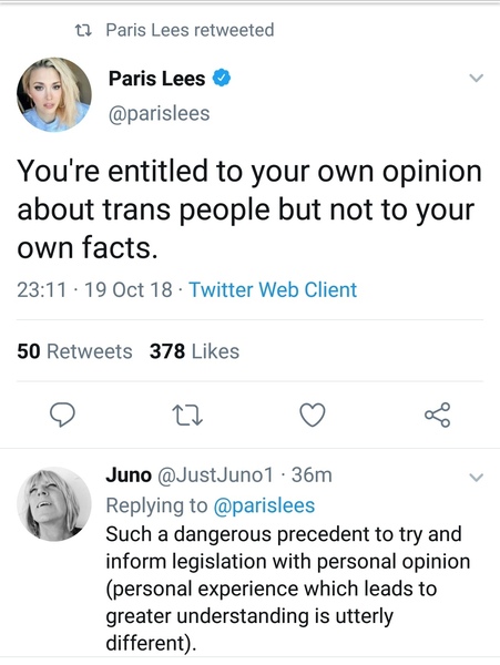 Paris Lees acknowledges that women are oppressed on the basis of biology