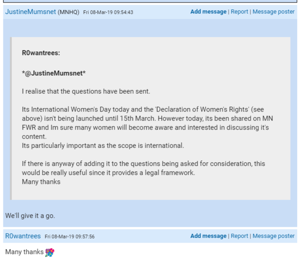 Eleanor Scott article,  'Did Mumsnet Just Hand Penny Mordaunt Her Arse?'