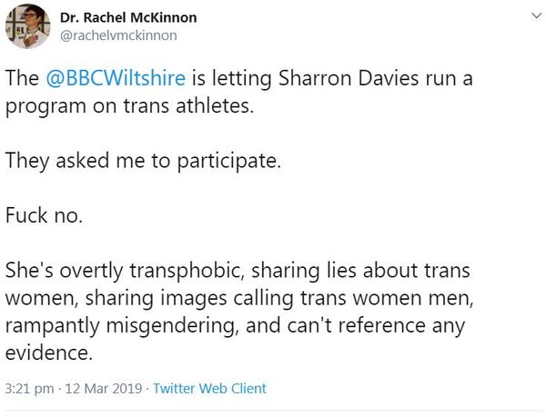 RMK refuses to speak with Sharron Davies BBC on Wiltshire