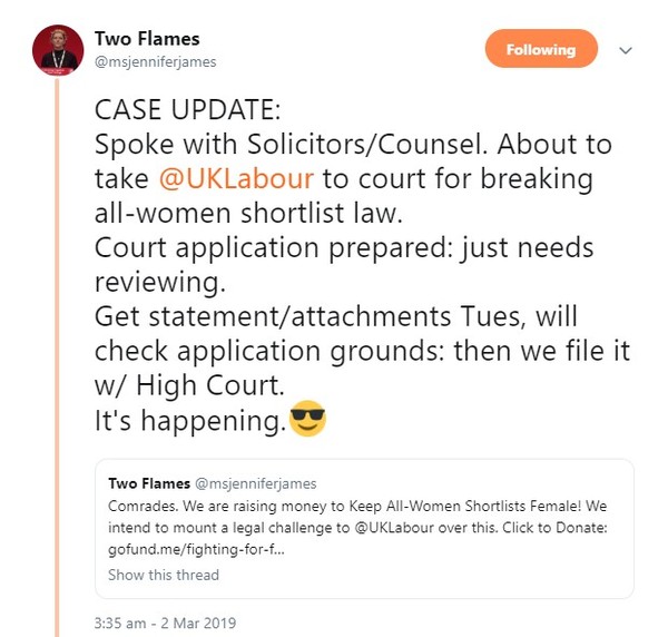 Jennifer James taking UK Labour to court over all women shortlists