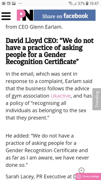 David Lloyd changing room policy in Huffpost