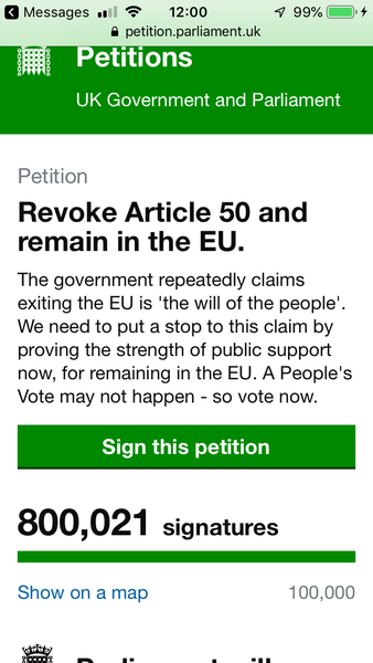 Revoke A50 petition fastest growing of all time....