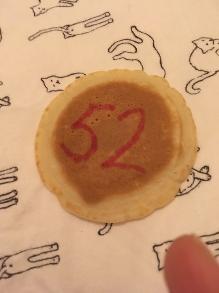 DH's crumpets has writing on them!