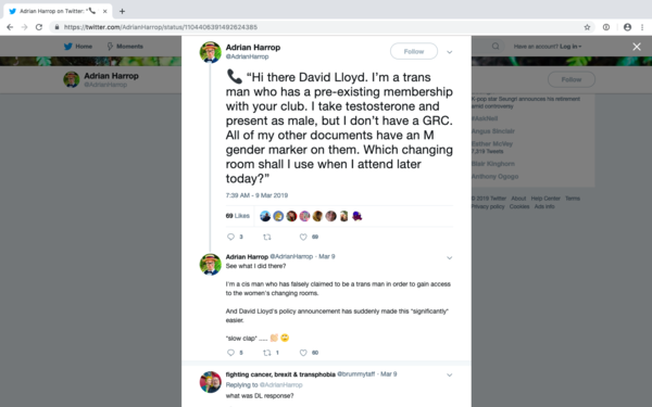 David Lloyd changing room policy in Huffpost