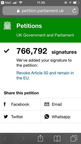 Revoke A50 petition fastest growing of all time....
