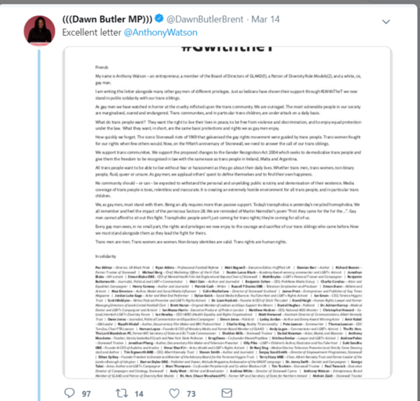 Dawn Butler, Shadow MP for WOMEN, has doubled down on her hatred.