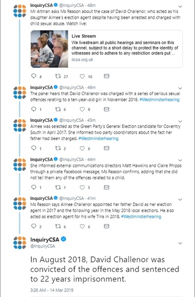 Andrew Gilligan Times: 'Green high-flyer Aimee Challenor hid father’s rape charges' David Challenor 'A paedophile rapist posed a “major safeguarding risk”  for almost two years'