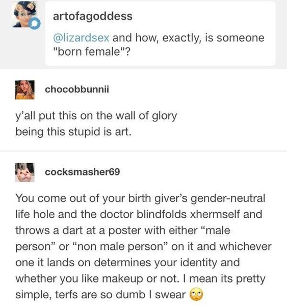 Apparently there's 'trained professionals' that 'assign sex' at birth now