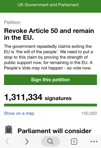 Revoke A50 petition fastest growing of all time....