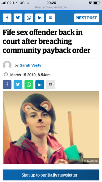 Article in Dundee Courier about assault of 10 year old girl in supermarket toilets