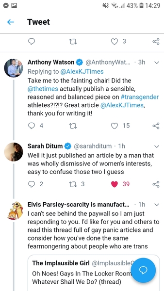 Times article on transgender athletes; Alex Kay Jelski
