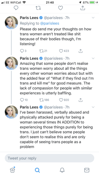 Paris Lees acknowledges that women are oppressed on the basis of biology