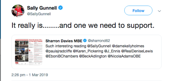 Sharron Davies and Kelly Holmes tweet fairplay for women's new leaflet