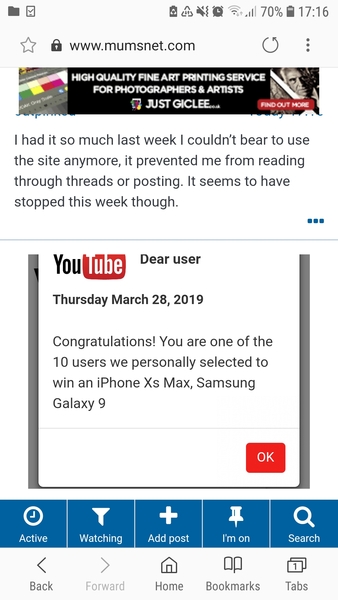 Anyone else getting "congratulations" spoken to them by their phone whilst browsing mumsnet?!