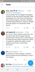 What happened between Owen Jones and Sali Hughes over the weekend?