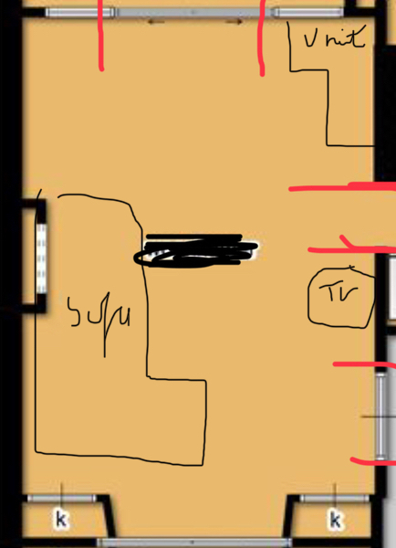 help with awkward living room please