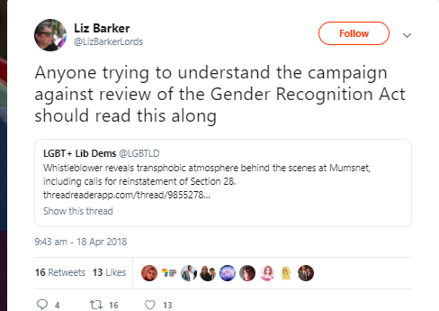 Baroness Barker (LibDem) attempts to smear GC women's groups