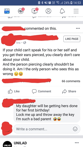 To think there should be a minimum age limit on ear piercing
