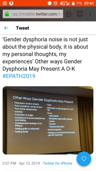 “Symptoms of gender dysphoria” a mermaids tweet.