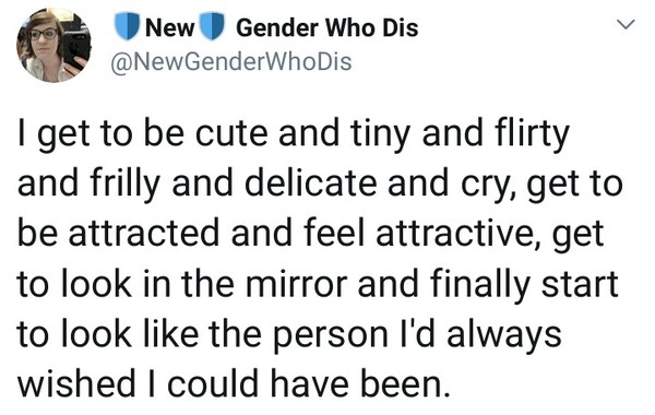 'cute and tiny and flirty and frilly' - aka female