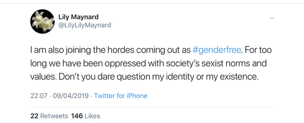 Update: identifying as non-binary for work award
