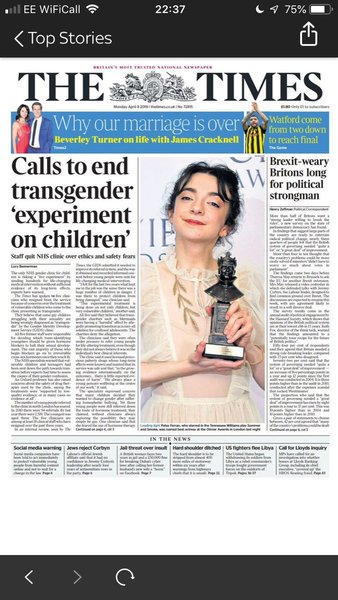 Times article - calls to end transgender 'experiment' on children